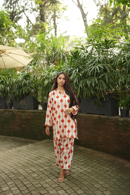 2PC White Lawn Stitched Suit