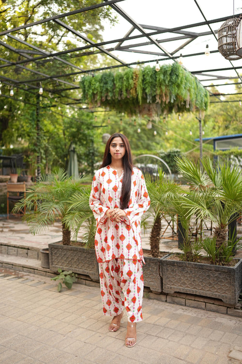 2PC White Lawn Stitched Suit