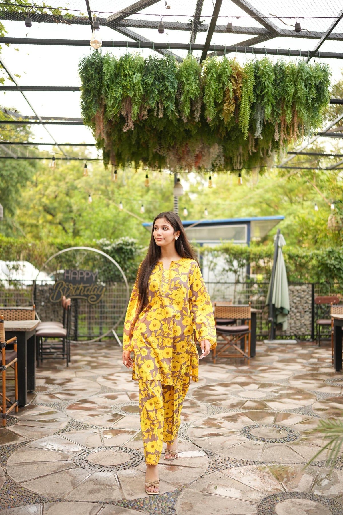 2PC Floral Yellow Lawn Stitched Suit