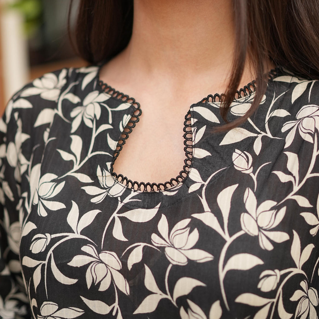 2PC Floral Black Lawn Stitched Suit