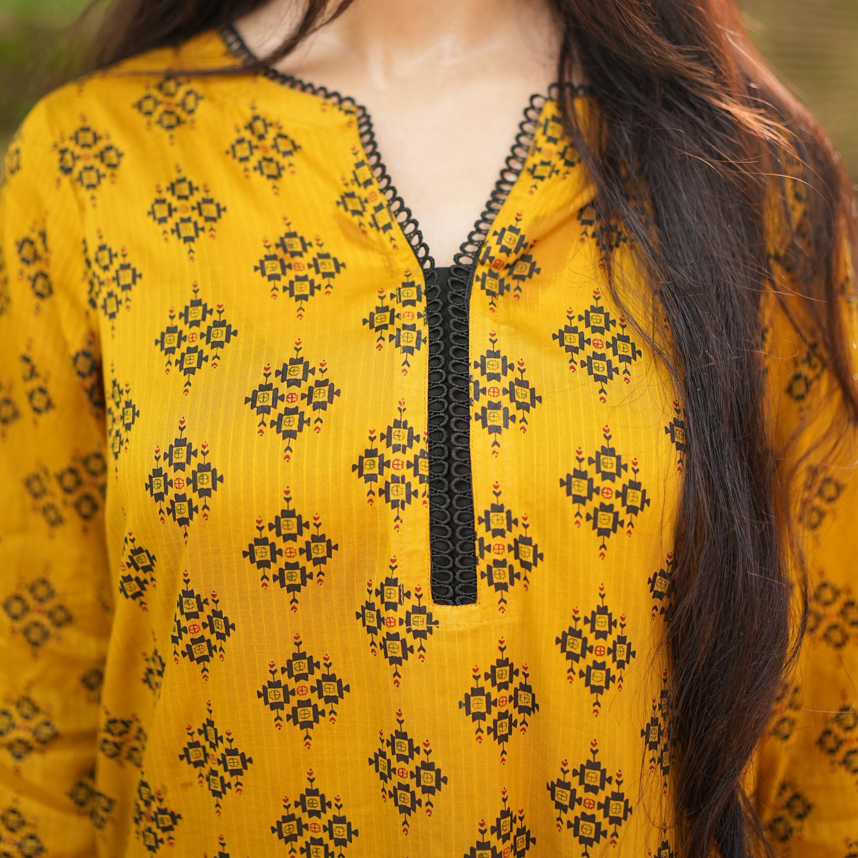 2PC Mustard Lawn Stitched Suit