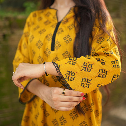 2PC Mustard Lawn Stitched Suit