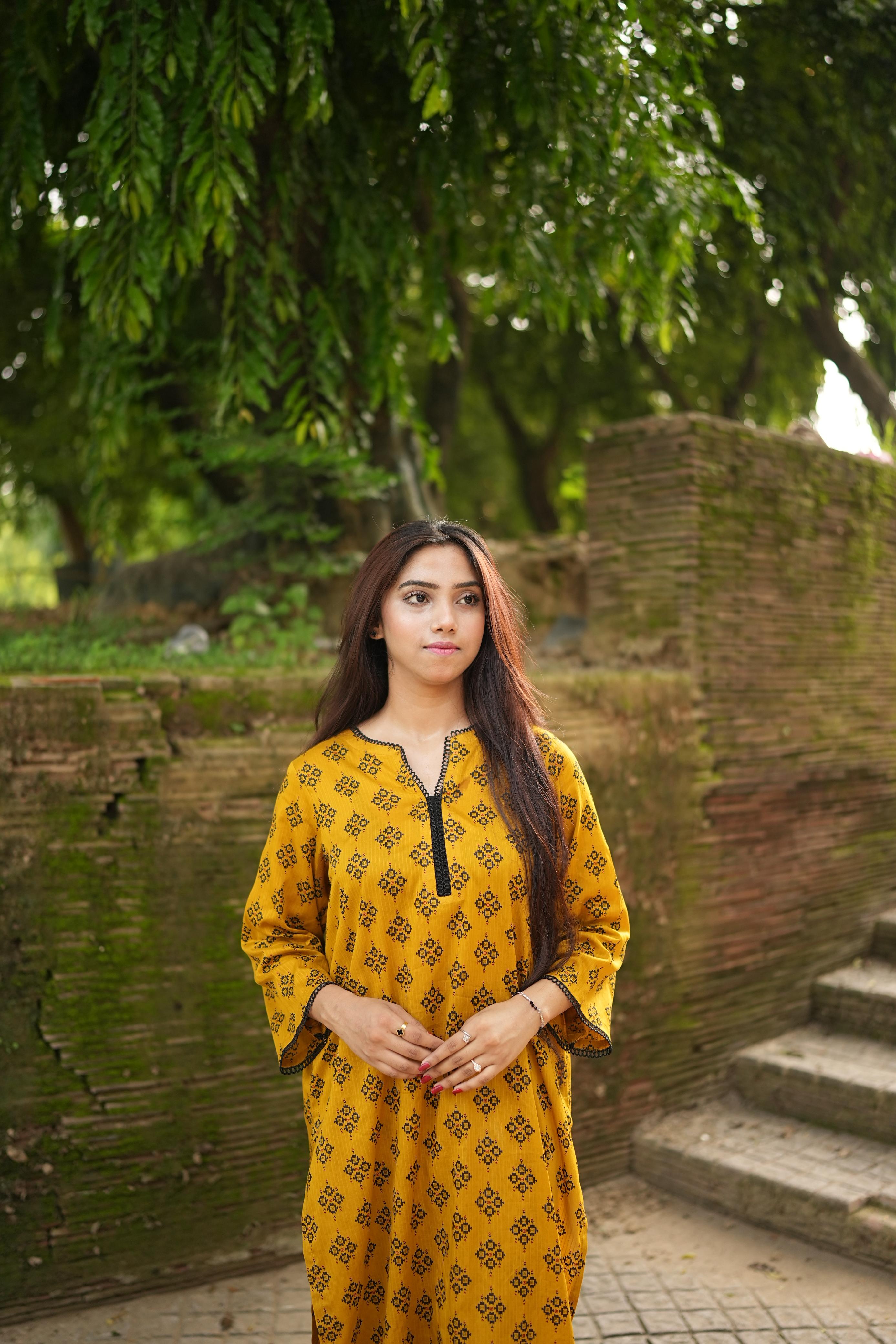 2PC Mustard Lawn Stitched Suit